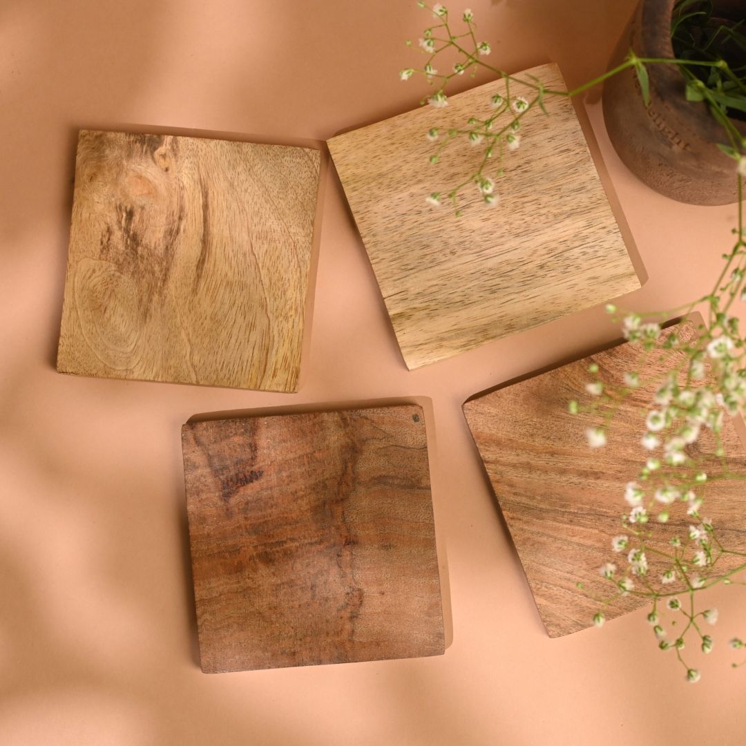 Wooden Coasters for Office Tables Coasters - Plain Square (set of 4) - Image 1