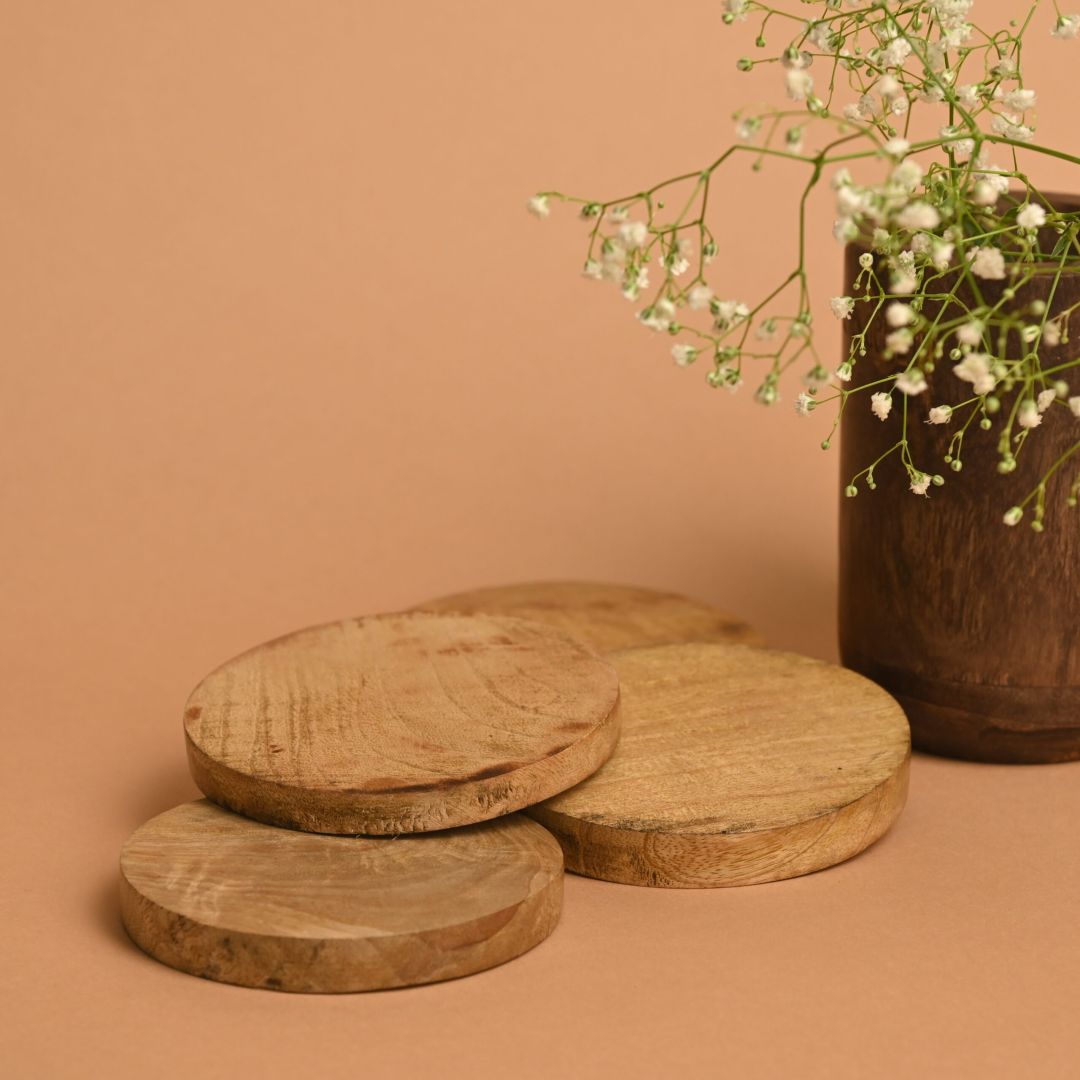 Handcrafted Wooden Coasters Eco-Friendly & Long-Lasting Coasters - Plain Round (set of 4) - Image 1